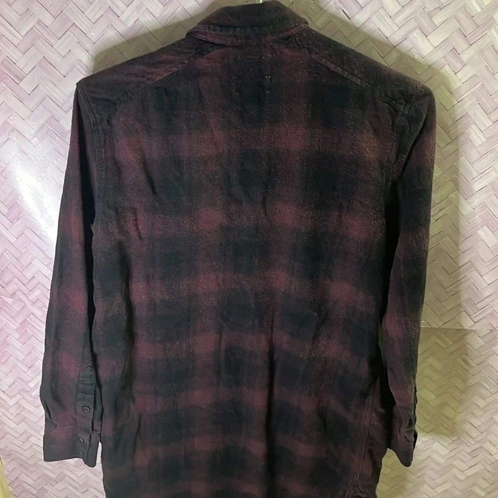 Wilfred Free cozy plaid extra long button down, purple and black- extra small​ - Picture 5 of 5